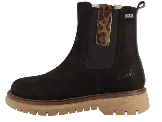 LURCHI TEX Stiefelette ELENA in schwarzem Material mit Leopardenmuster, ideale Kombination aus Stil und Komfort