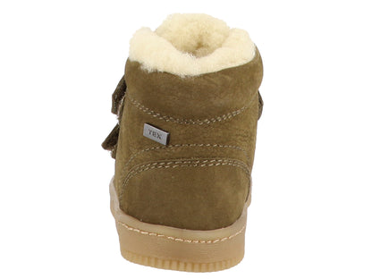 Detailaufnahme des weichen, atmungsaktiven Obermaterials des LURCHI TEX Felix Barfußschuhs in Oliv