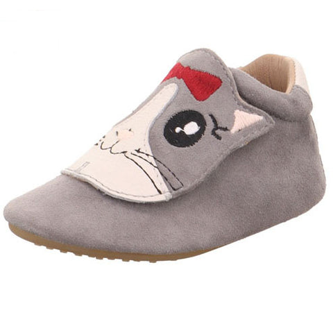 A pair of SUPERFIT PreWalker PAPAGENO 6239-20 shoes in grey with a cute cat design
