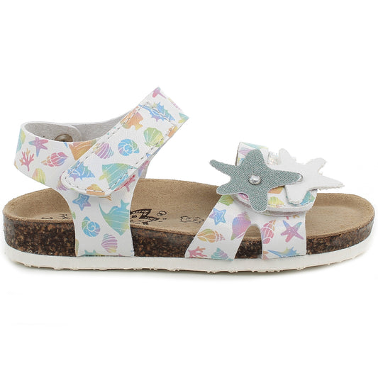 PRIMIGI Sandale BIRKY 59324-22 in weiß with Meereswelt design, front view on white background 