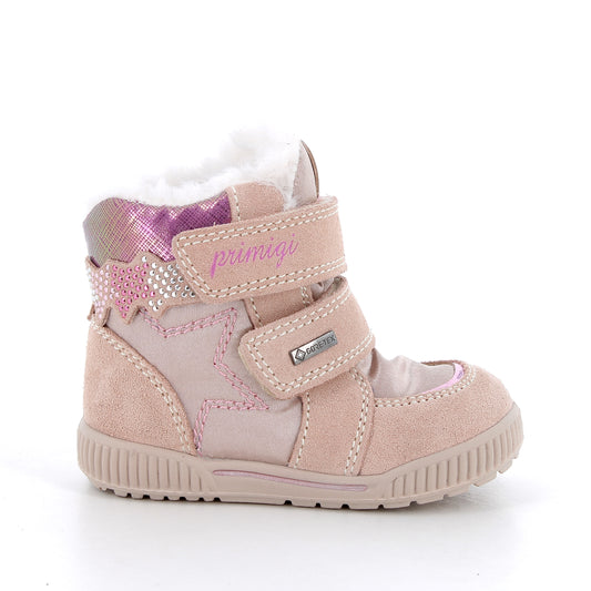 GORE-TEX waterproof beige and pink ankle shoe adorned with glittering stones