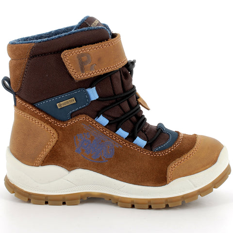 A pair of stylish PRIMIGI GORE-TEX Stiefel HANS 68963-00 in brown and blue color