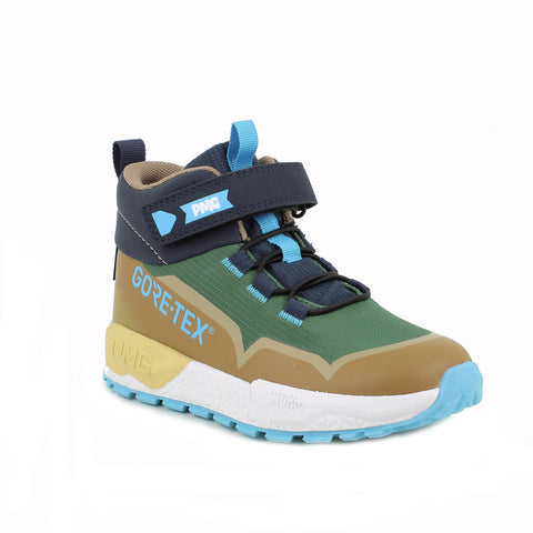 Waterproof and stylish ankle shoe for kids in mustard yellow and green