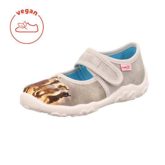 Komfortable graue Hausschuhe mit Pferdemotiv für Kinder 