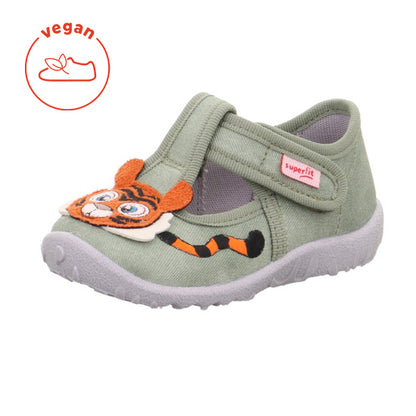 Comfortable and stylish SUPERFIT Hausschuh SPOTTY 9256-751 featuring green, grey, and tiger print design