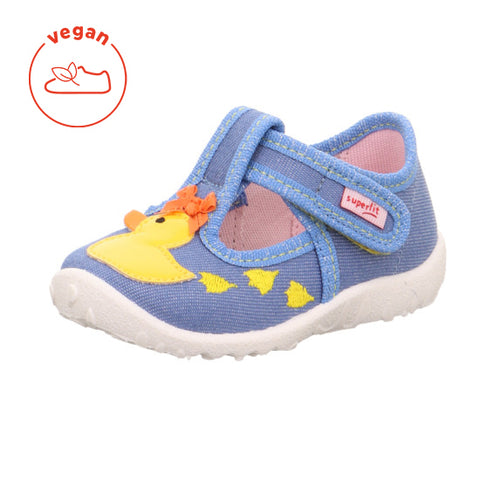 A comfortable and stylish SUPERFIT house slipper in light blue, yellow, and duck design