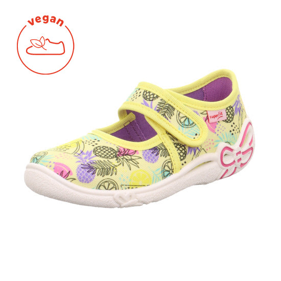 Yellow SUPERFIT Hausschuh BELINDA 288-602 featuring a fun summer fruit design