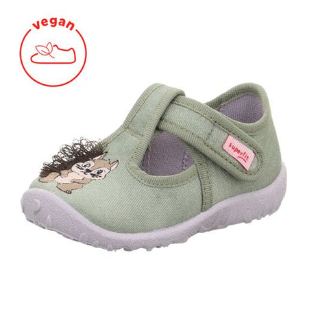 Stylischer Hausschuh SPOTTY 9256-752 in hellgrün mit Eichhörnchenapplikation