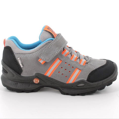Grauer Halbschuh mit orange und himmelblauen Details für Kinder
