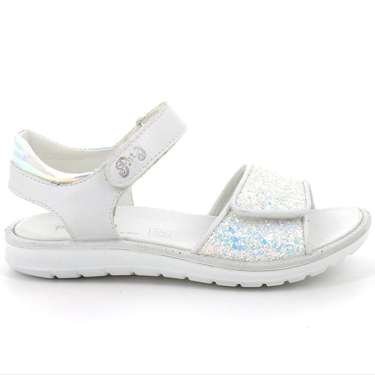  Mädchen Sandale in Weiß mit Glitzerdetails und Klettverschluss 