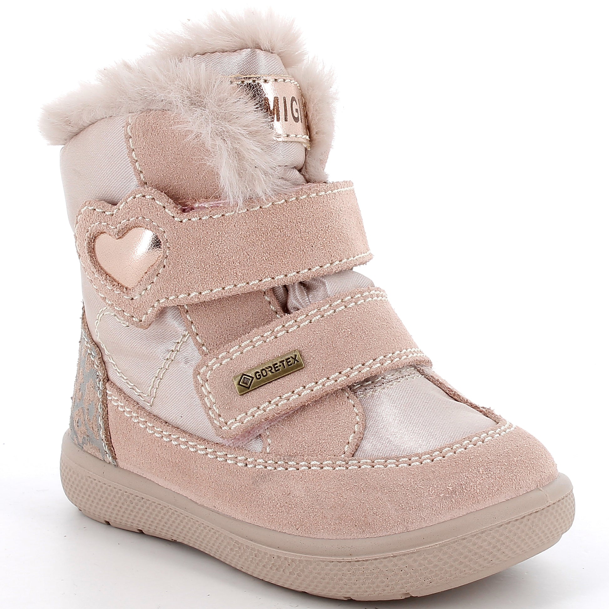 Kinderstiefel mit wasserdichter GORE-TEX-Technologie, rosa und roségoldene Akzente