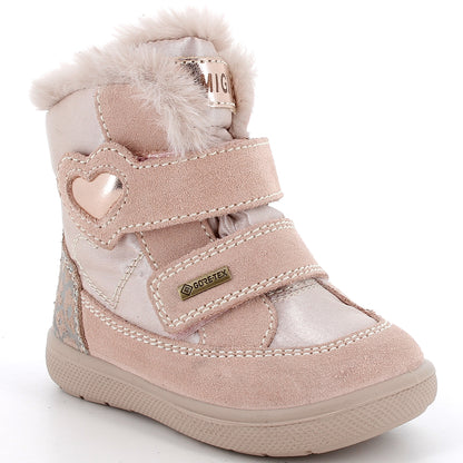 Kinderstiefel mit wasserdichter GORE-TEX-Technologie, rosa und roségoldene Akzente