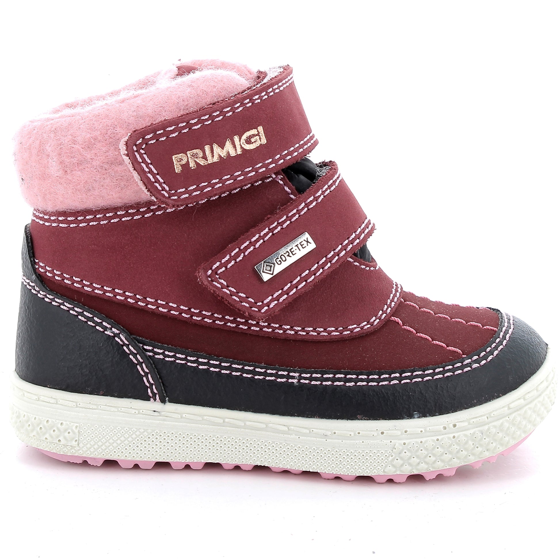 Beiger, rosa und schwarzer PRIMIGI GORE-TEX Knöchelschuh BARTH 48520-22 mit Klettverschluss, Nubukleder und wasserdichter Gore-Tex-Technologie