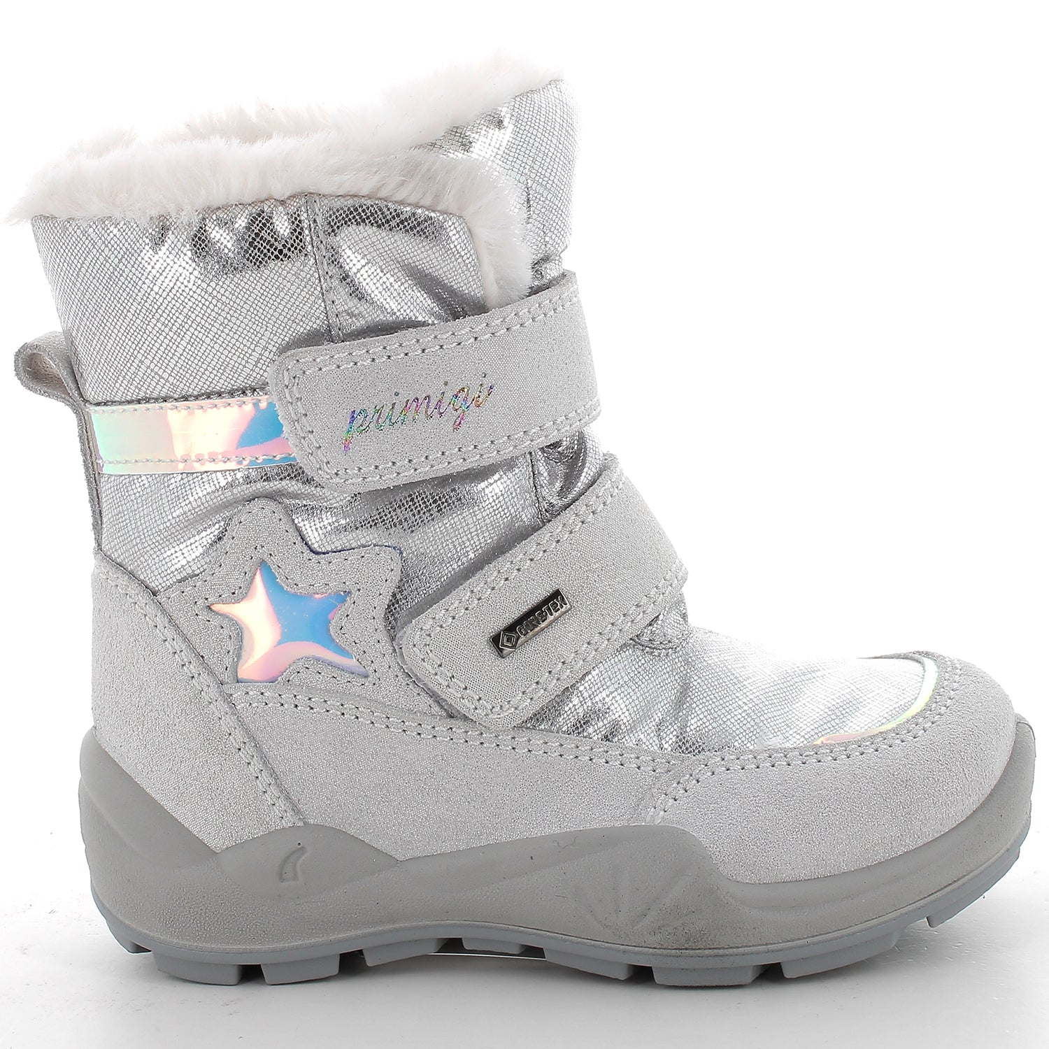 Primigi GORE-TEX WINGER Stiefel in Grau mit Silberdetails und Sternmotiv, wasserdichte und atmungsaktive Kinderschuhe
