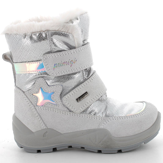 Primigi GORE-TEX WINGER Stiefel in Grau mit Silberdetails und Sternmotiv, wasserdichte und atmungsaktive Kinderschuhe