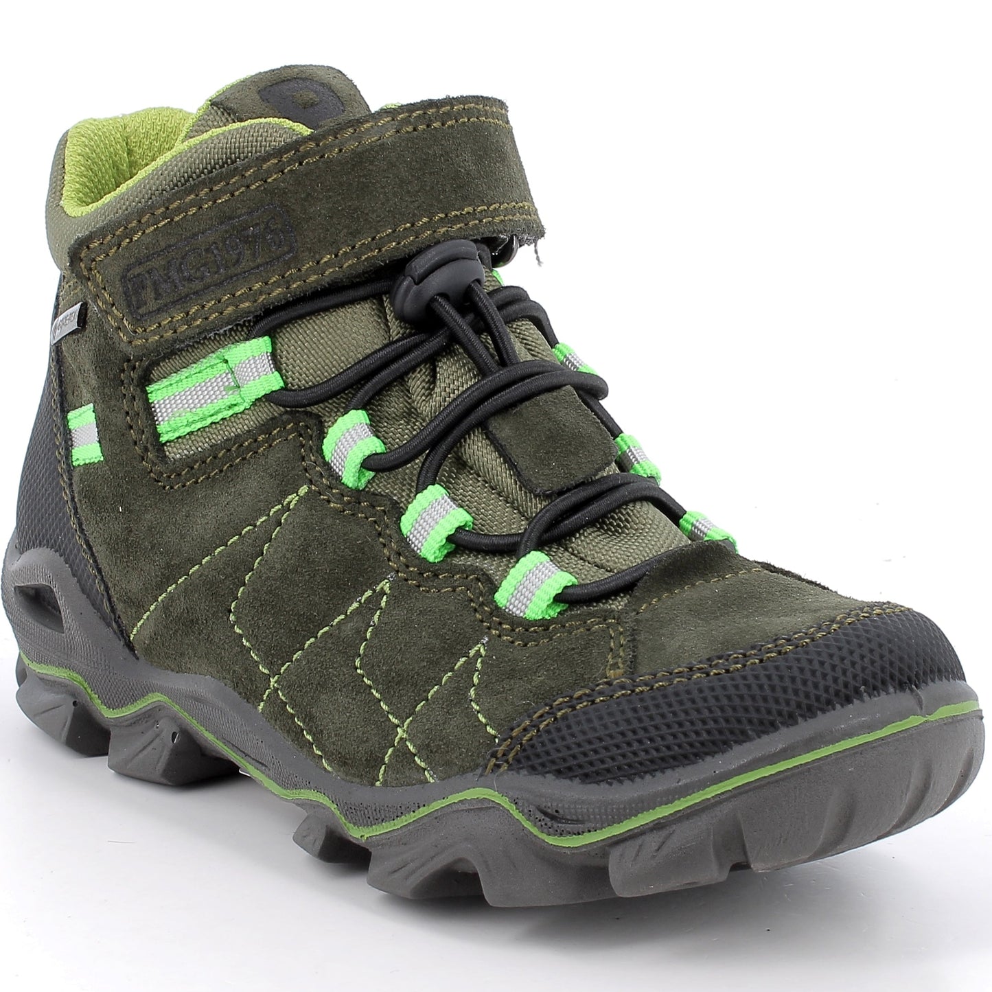 GORE-TEX Knöchelschuh von Primigi in Oliv und Neongrün, ideal für nasse Tage und wetterfestes Design