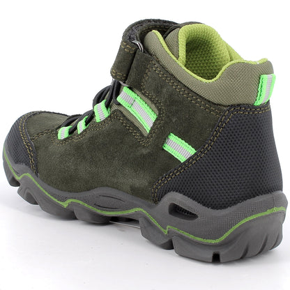 Damen- oder Herrenschuh von Primigi mit GORE-TEX, Oliv und Neongrün, knöchelhoch, wasserdicht und atmungsaktiv
