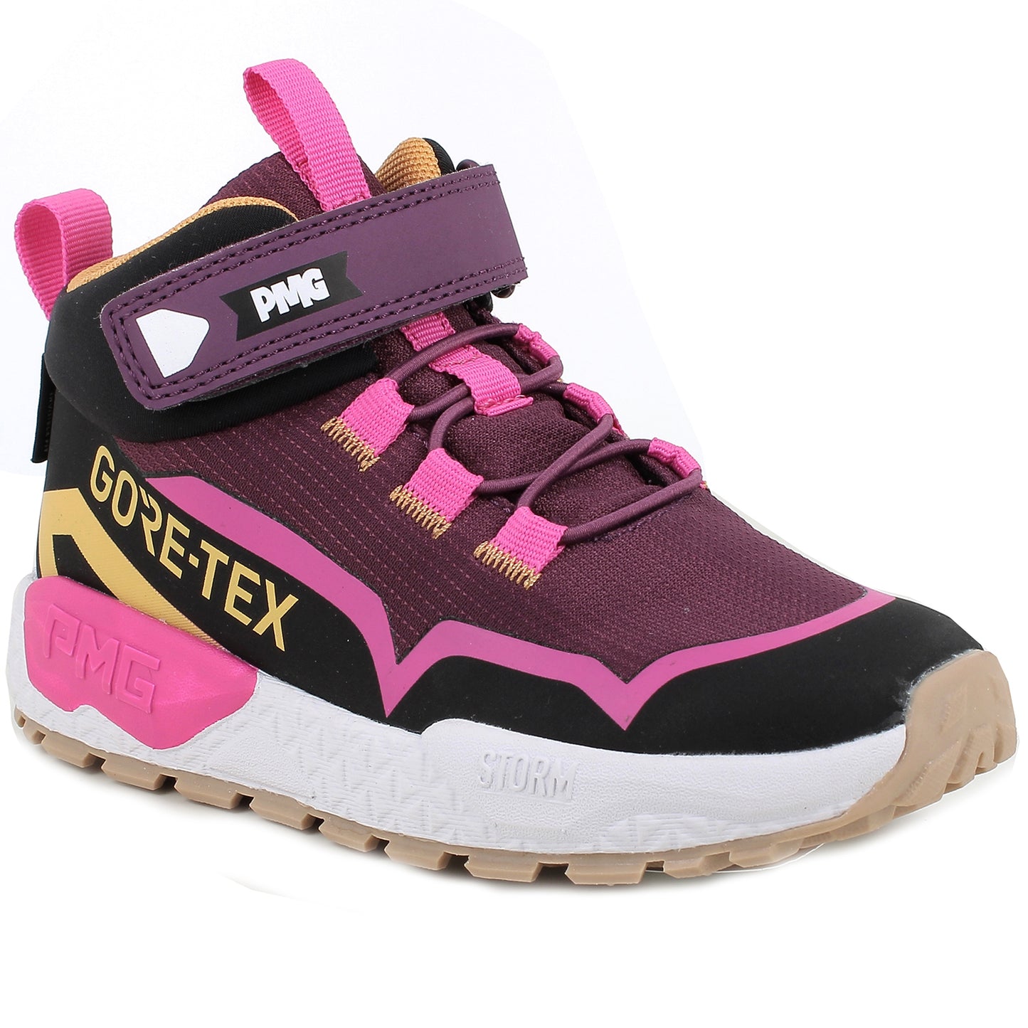 Wasserdichter Primigi GORE-TEX Knöchelschuh in Schwarz mit leuchtenden Fuchsia- und Gelb-Akzenten für optimalen Komfort