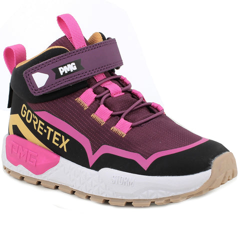 Wasserdichter Primigi GORE-TEX Knöchelschuh in Schwarz mit leuchtenden Fuchsia- und Gelb-Akzenten für optimalen Komfort