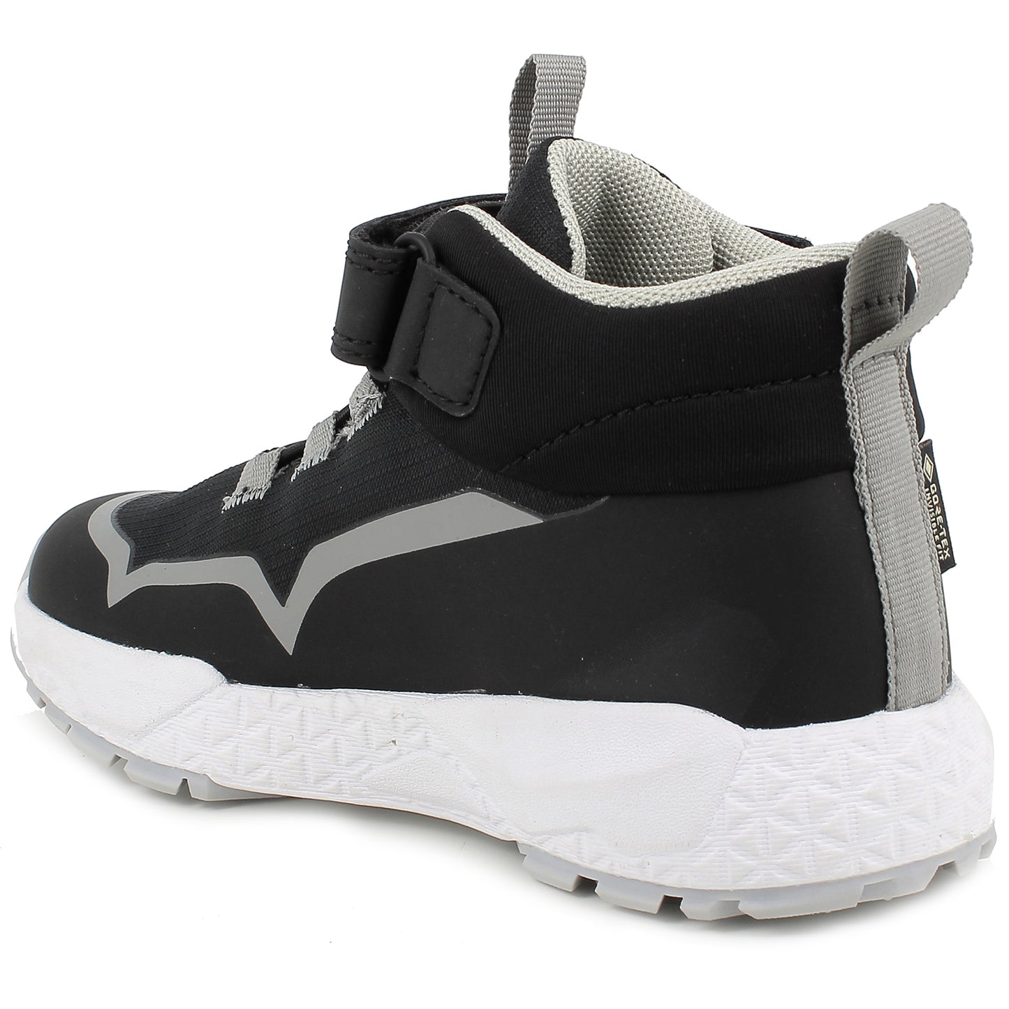 Schwarzer und weißer PRIMIGI GORE-TEX Knöchelschuh mit rutschfester Sohle und robustem Material für sicheren Halt bei jedem Schritt