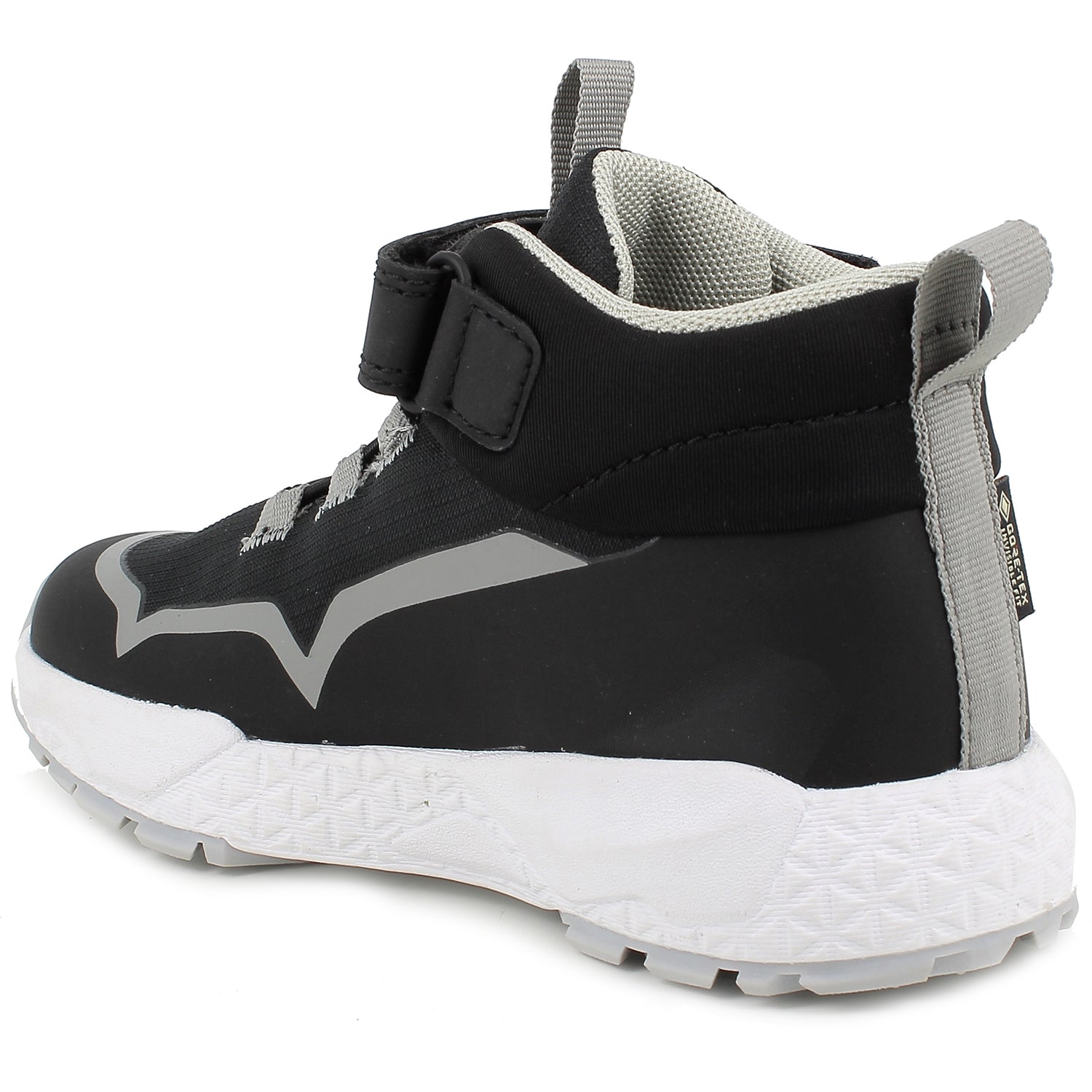 Schwarzer und weißer PRIMIGI GORE-TEX Knöchelschuh mit rutschfester Sohle und robustem Material für sicheren Halt bei jedem Schritt