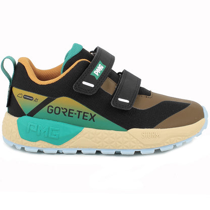 PRIMIGI GORE-TEX Halbschuh STORM 89167-33 in schwarz mit grünen und braunen Akzenten, wasserdichte und atmungsaktive Outdoor-Schuhe für Kinder