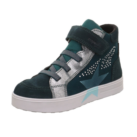 SUPERFIT SYMPA-TEX Knöchelschuh STELLA 811-70 in dunkelblau mit petrolfarbenen Akzenten und Sternmuster, ideal für Kinder