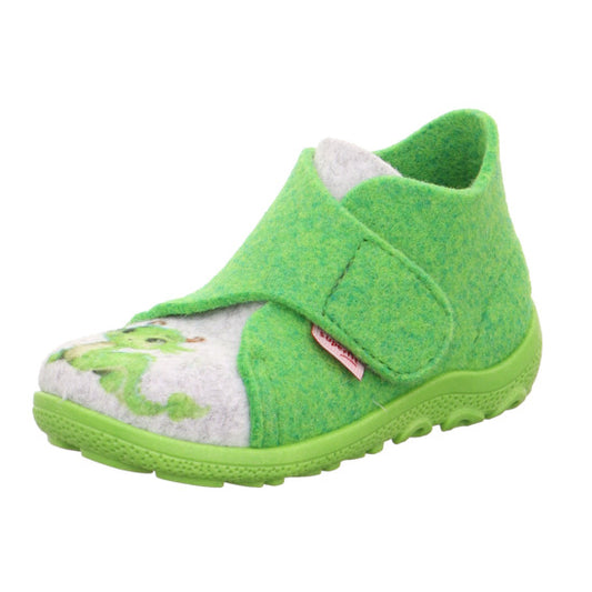 SUPERFIT Hausschuh HAPPY 6291-700 in Apfelgrün mit Dino-Motiv, weiche Sohle und bequemer Passform