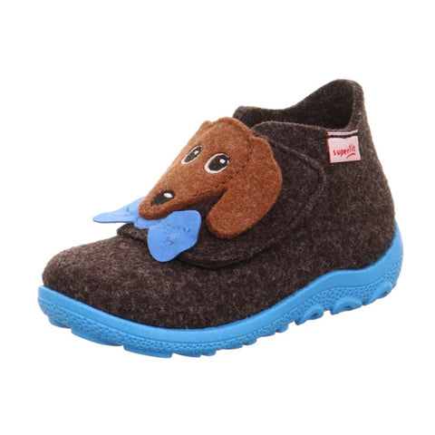 SUPERFIT Hausschuh HAPPY 6295-3010 in braun, blau und mit Dackelmotiv, perfekt für Kinder