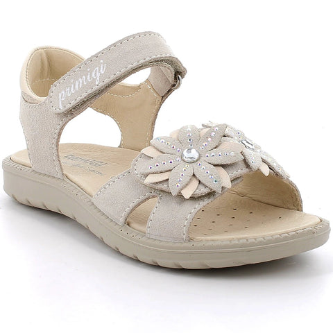PRIMIGI Sandale ALANIS 13852-00 créme/Blume, Seitenansicht; Velcro-Verschluss, Blumenapplikationen mit Kristallen.