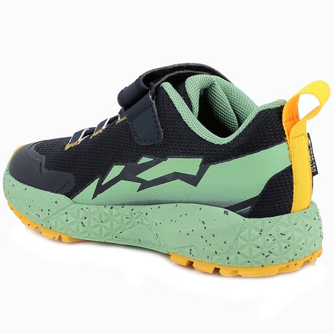 Schuh PRIMIGI Storm 14310-55, Gore-Tex, Seitenansicht; grüne Sohle mit gelber Zugschlaufe
