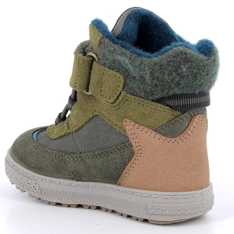 Seitenansicht des PRIMIGI Knöchelschuh BARTH 23528-11 in olivgrau; suede Obermaterial, blaue Innenlage
