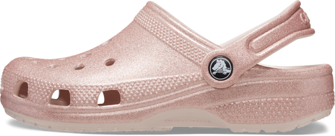 Rose-colored Crocs Classic Glitter Clog with sparkling glitter detail