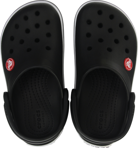 A pair of CROCS CROCBAND CLOG 207006-001 in black and white color, a comfortable and stylish footwear option for casual wear