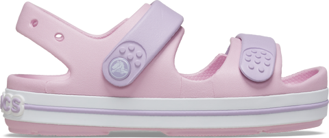 Close up image of the CROCS CROCBAND™ CRUISER SANDALE 209423-84I in pink and lavender, featuring a comfortable and stylish design for casual wear