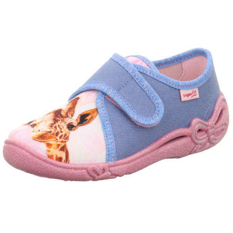 Comfortable and stylish SUPERFIT Hausschuh BELINDA 259-84 in blue, pink, and giraffe print