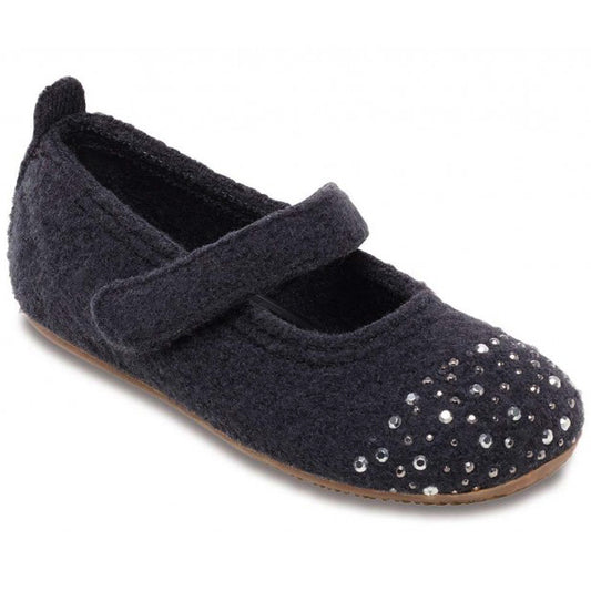 Hausschuh 2649/685 in Anthrazit mit Nietenbesatz und Ballerina-Stil