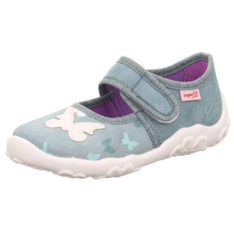 Comfortable SUPERFIT Hausschuh BONNY 281-751 in eukalyptus color with a beautiful butterfly design