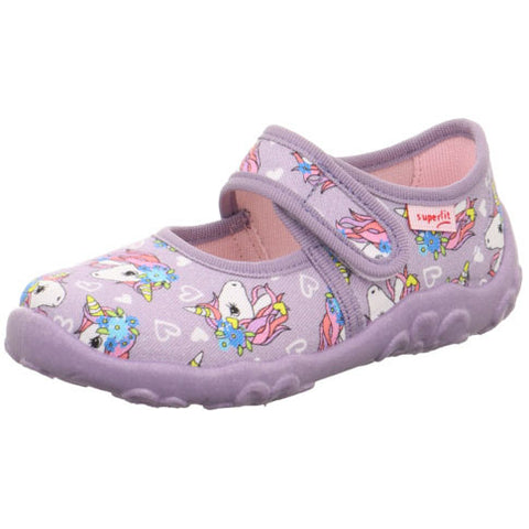 Women's SUPERFIT Hausschuh BONNY 283-853 in lila featuring a cute unicorn design