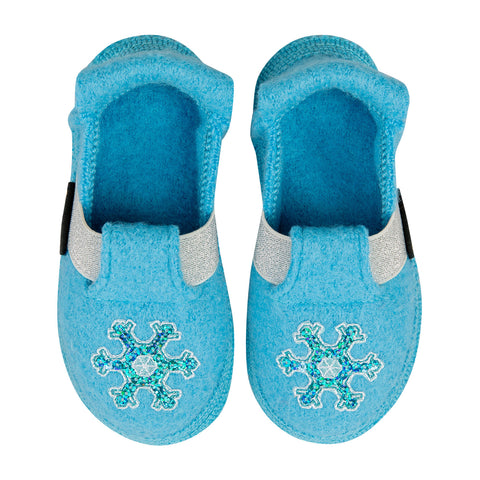 NANGA Hausschuh 29-0545-33 in türkis with Schneeflocke pattern, cozy and stylish slipper for indoor wear