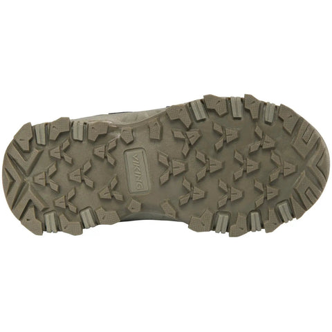 Unteransicht des VIKING TEX Knöchelschuh TRACK MID WP 2V in Oliv mit grobem Sohlenprofil