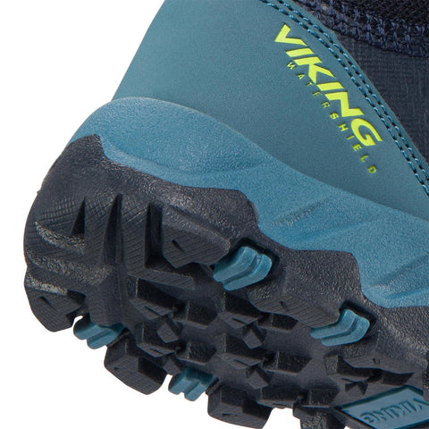 Side view of VIKING TEX Knöchelschuh TRACK MID WP 2V - navy / ocean hiking shoes next to a stream