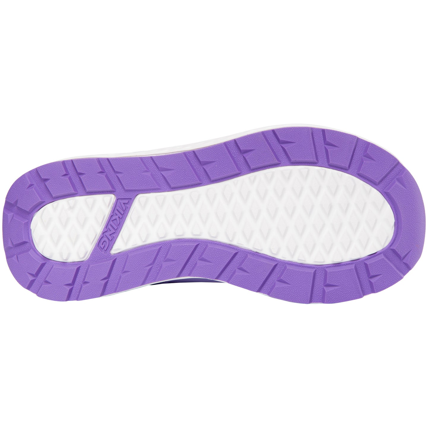  VIKING GORE-TEX Halbschuh FUN MID GTX - violet in action with a person hiking on rocky terrain