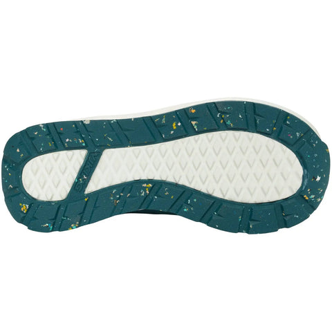 Schuhunterseite des Viking VEME MID GTX 2V- petrol; dunkelgrüne Gummi-Sohle mit weißem Bereich und Farbsprenkeln.
