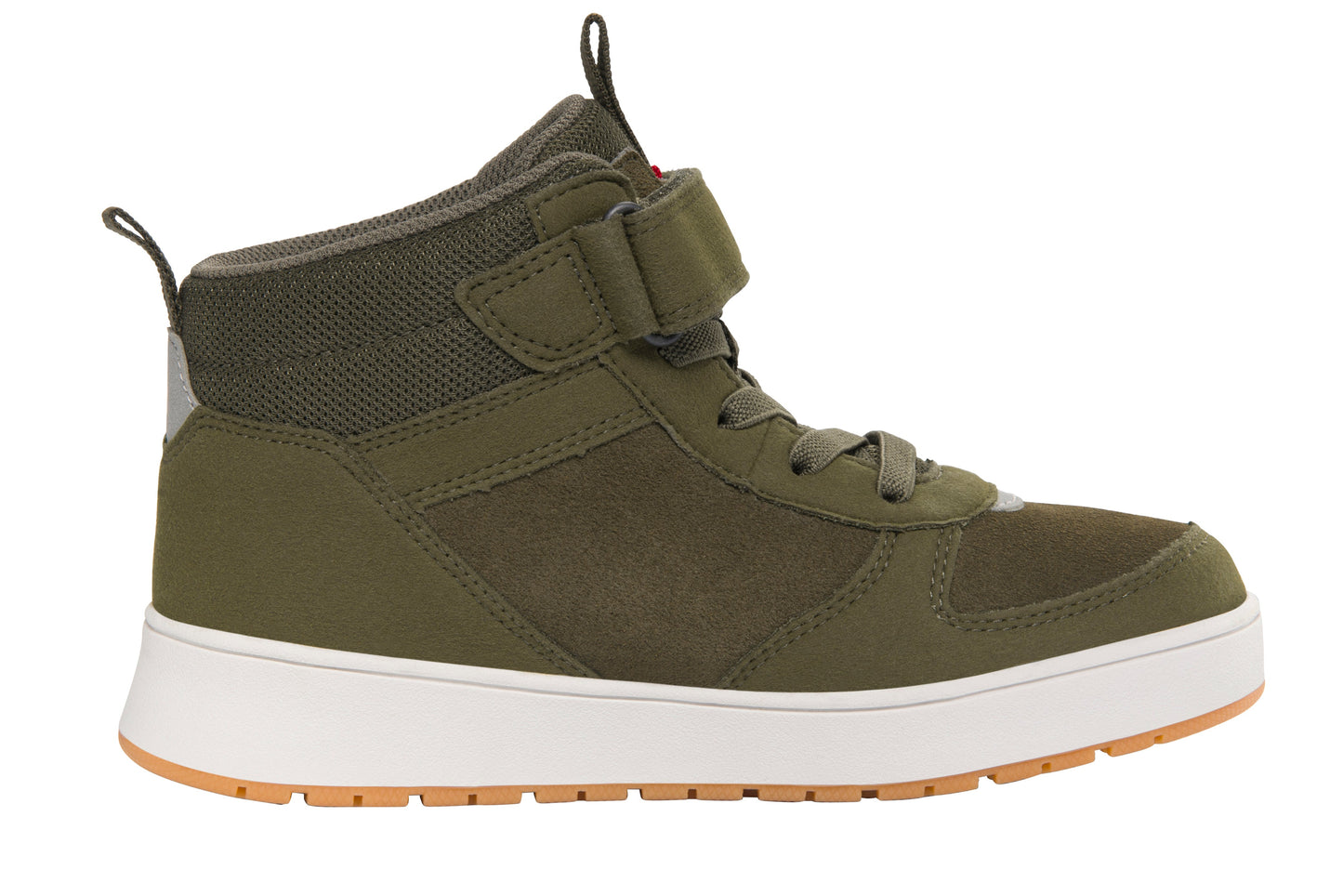 Nahaufnahme der strapazierfähigen Sohle und der profilreichen Laufsohle des VIKING GORE-TEX Knöchelschuhs in Oliv