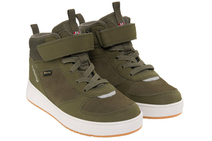 Detailaufnahme des olivfarbenen VIKING GORE-TEX Knöchelschuh EPIC MID GTX 1V mit atmungsaktivem Gore-Tex, ideal für Outdoor-Aktivitäten