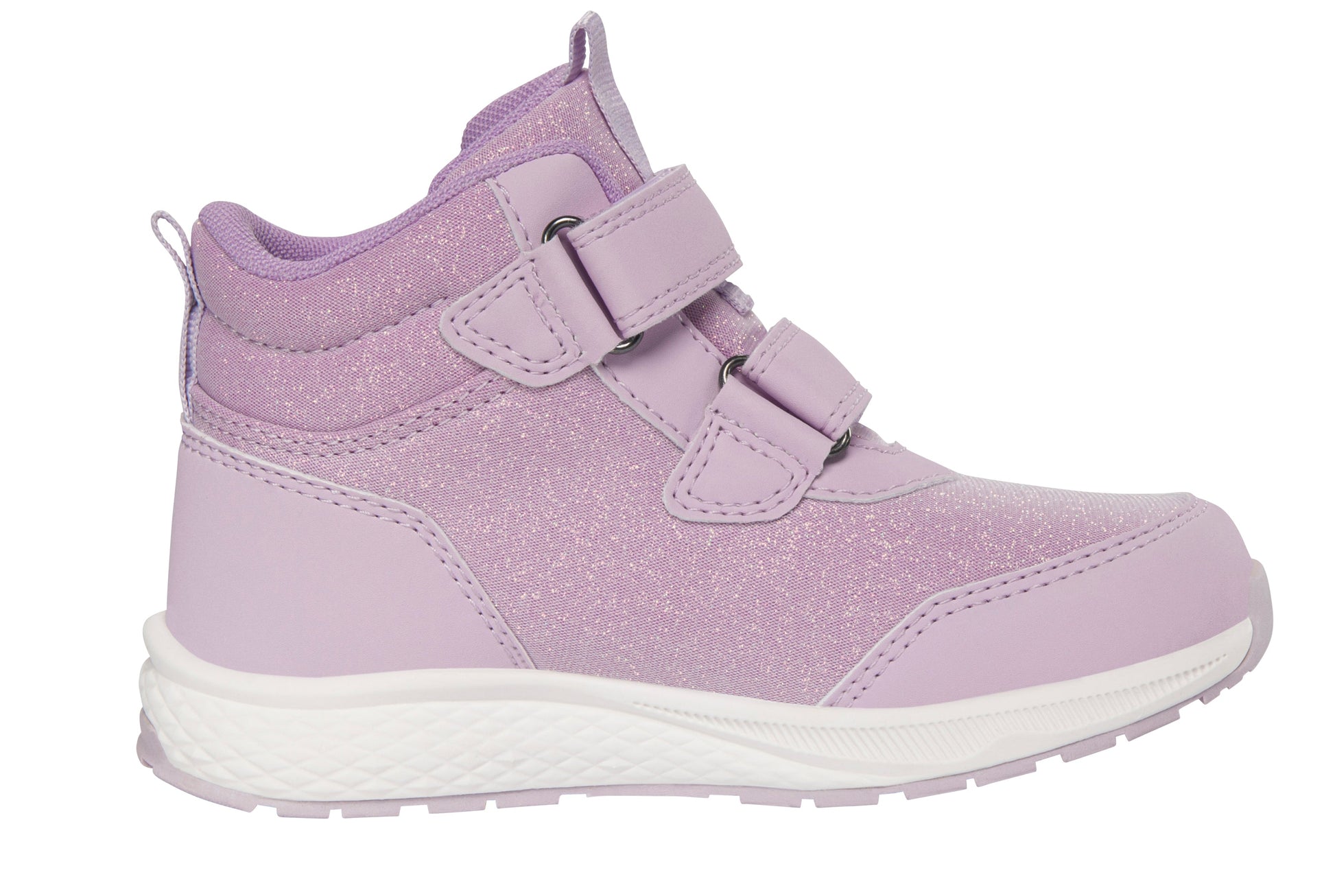 Lila Knöchelschuh mit Glitzerelementen und robustem Material, ideal für nasse Bedingungen