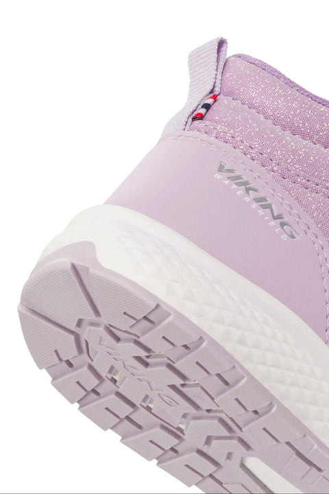 Kinderstiefel in Lila mit wasserdichter Verarbeitung, BOUNCY MID WP 2V Technologie und modischem Glitzerelement