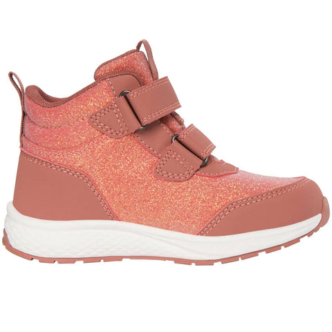 Seitenansicht des VIKING TEX Knöchelschuh BOUNCY MID WP 2V in rosa Glitzer.
