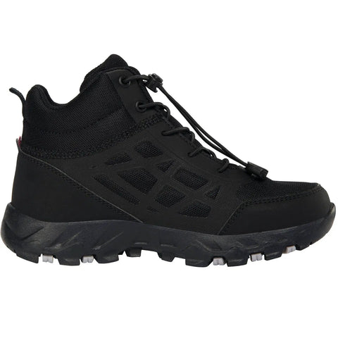 Seitenansicht des schwarzen VIKING TEX Knöchelschuh TRACK MID WP SL; Mesh-Obermaterial, grob profilierte Sohle.